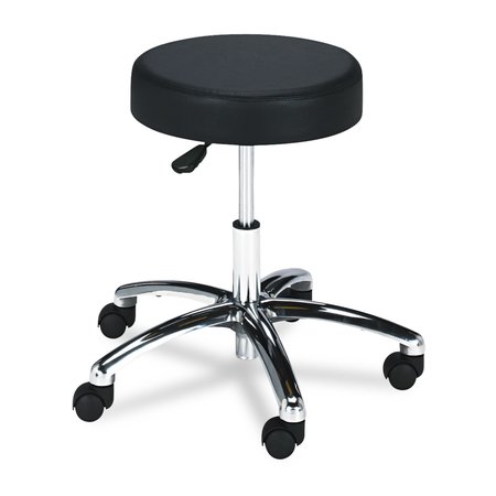 SAFCO Pneumatic Lab Stool, Backless, Up to 250 lb, 17 in. to 22 in. Seat Height, Black Seat, Chrome Base 3431BL